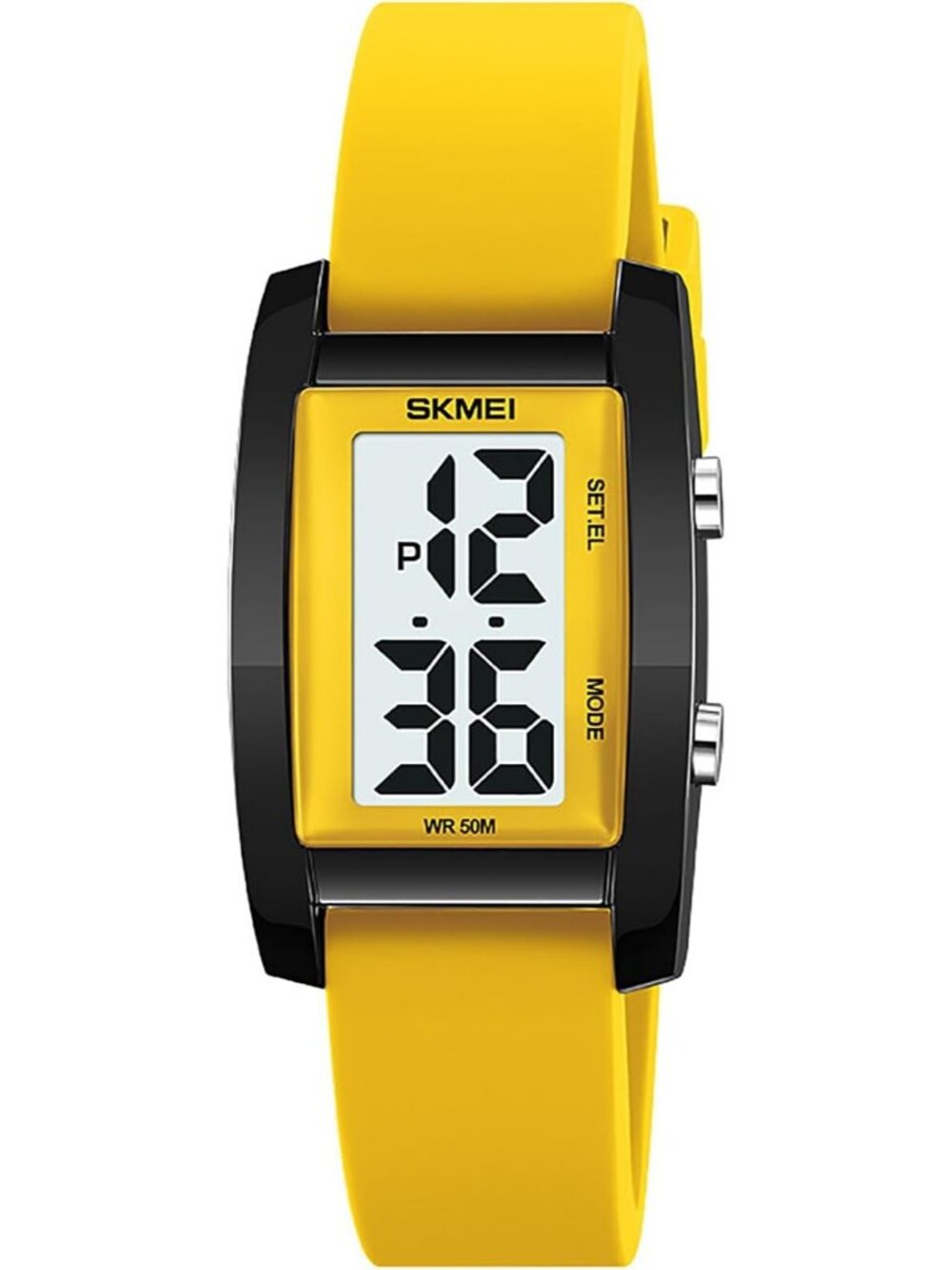 Unisex Yellow Digital Big Numbers LED Sport Casual Silicone Strap Wrist Watch